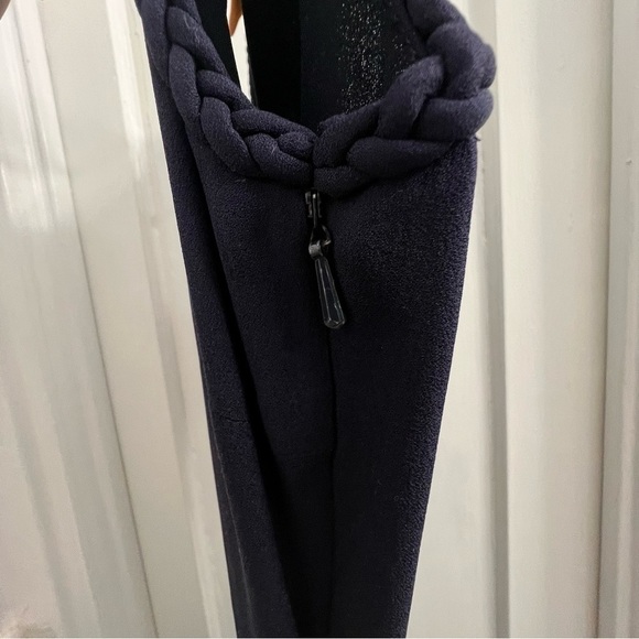 Tory Burch Navy Silk Midi Dress with Scoop Neck and Braided Trim, size 2 - Picture 3 of 4